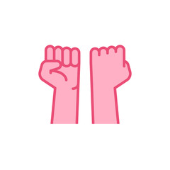 Fist raised up, strong arm flat icon. Filled outline style sign for web and app. Fist hand up gesture vector illustration on white background. Power, solidarity and freedom concept. Isolated EPS 10