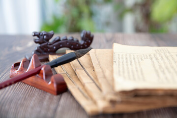 Ancient books and brushes