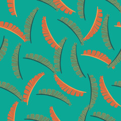 Bright seamless pattern with simple hand drawn botanic fern leaf print. Bright blue background. Nature backdrop.
