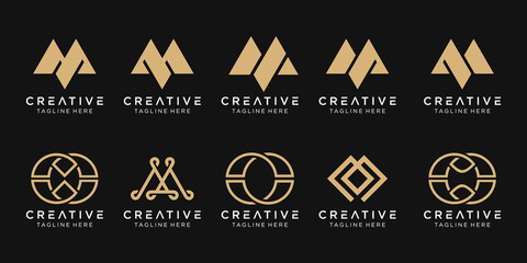 Set of abstract monogram initial M logo template. icons for business of fashion, sport, luxury.