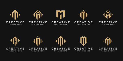 Set of abstract initial letter M logo template. icons for business of fashion, technology, simple.