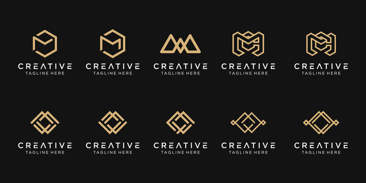Set of abstract initial letter M W C logo template. icons for business of fashion, simple.