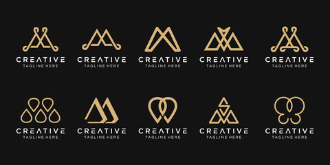 Obraz premium Set of abstract monogram letter M logo template. icons for business of fashion, luxury, simple.