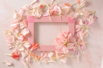 flower frame. carnation petal with pink photo frame.