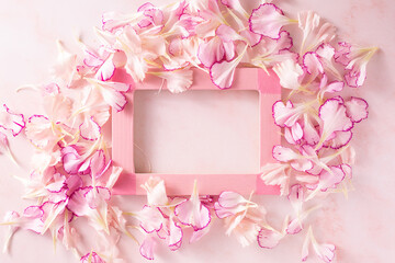 flower frame. carnation petal with pink photo frame.