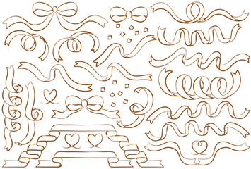 リボンの線画イラストセット