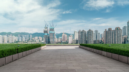 Fototapeta premium Urban road ground and modern architectural landscape