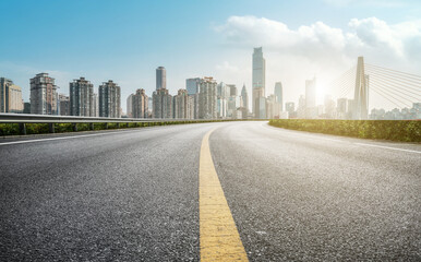 Urban road ground and modern architectural landscape
