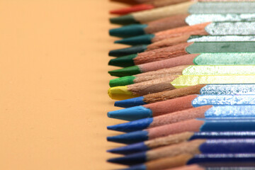 Close-up of Color Pencils, empty space to place text