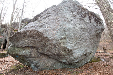 Big glacial boulders along the Tunxis Trail in Barkhamsted, Connecticut.