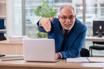 Fototapeta premium Old male boss employee working in the office