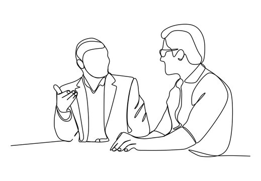 Two businessmen sitting and discussing business matters. Business executives working in their office. - Continuous one line drawing