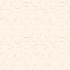 Vector seamless pattern with the contours of pottery on a light background, for the design of wallpaper, paper, fabric.