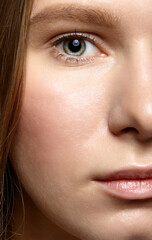 Closeup macro shot of human female face.