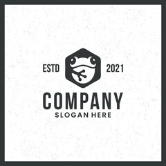 frog logo, for trademarks, icon, cute, with hexagon concept