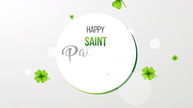 Saint Patricks Day Greeting. 4k. Abstract clover leaf falling background. St. Patrick's animated clovers against a bright background.