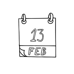 calendar hand drawn in doodle style. February 13. World Radio Day, date. icon, sticker, element, design. planning, business holiday