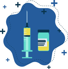 Covid-19 coronavirus vaccine. Syringe and ampoule with a vaccine. Coronavirus treatment and prevention.