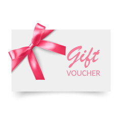 Gift Voucher template with red bow, ribbons. Design usable for gift coupon, voucher, invitation, certificate, etc. Vector eps 10 format