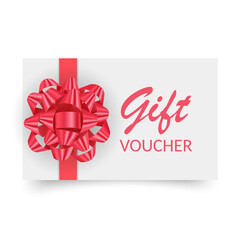 Gift Voucher template with red bow, ribbons. Design usable for gift coupon, voucher, invitation, certificate, etc. Vector eps 10 format
