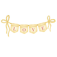 Antique flag with word love watercolor illustration