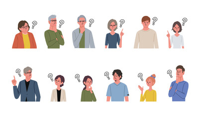 考える人々のイラスト　複数の男女　イラスト　セット
