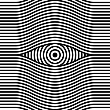 Artistic eye optical illusion with wavy line pattern background vector illustration