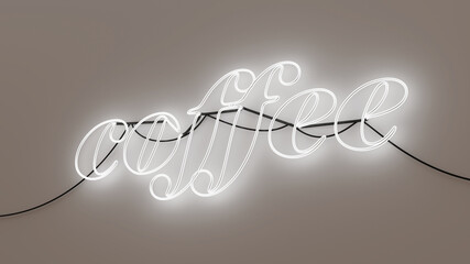 "coffee" neon light tube wall mouth sign, 3d rendering