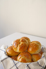 Toasted bread on white background, homemade breakfast, copy space