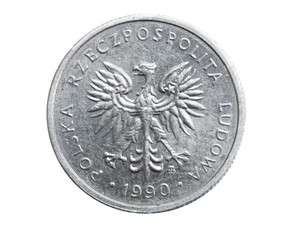 two Polish zloty coin on a white isolated background