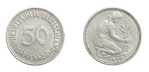 fifty germany pfennig coin on a white isolated background
