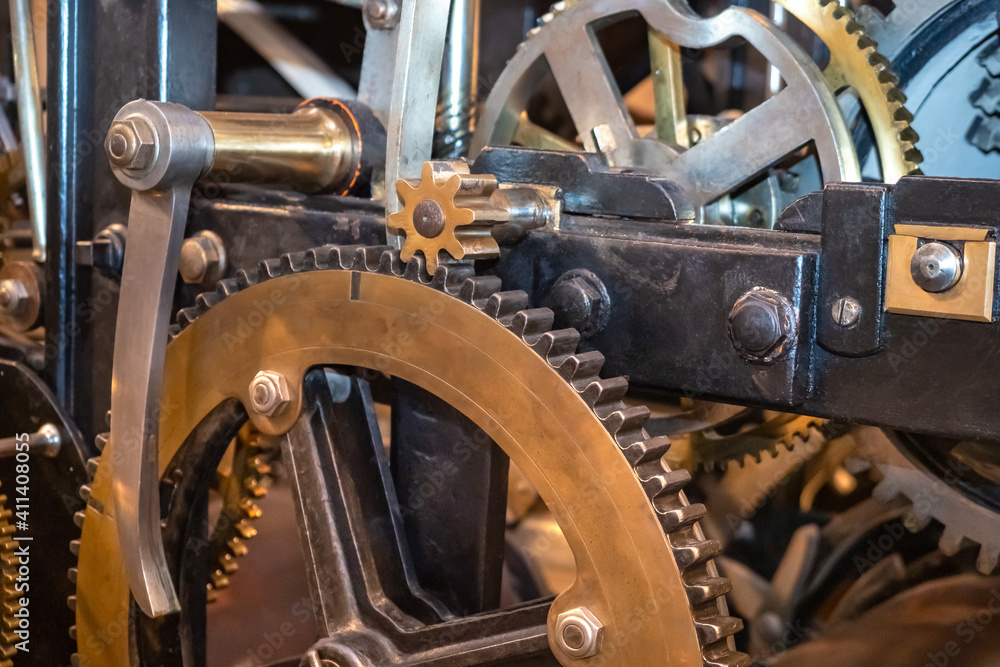 Poster background with many large gears. textures on the theme of production and complex mechanisms. indust