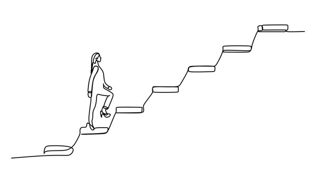 business and education concept - smiling businesswoman stepping up staircase - Continuous one line drawing