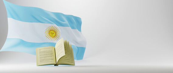 Education concept. 3d of book and Argentina flag on white background. Modern flat design isometric concept of Education. Back to school.