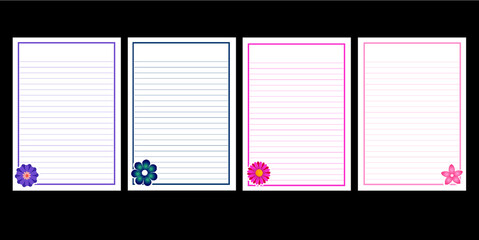 Flowers writing paper, flowers at corner theme template 