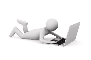 man with laptop on white background. Isolated 3D illustration