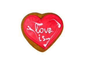 Heart shaped gingerbread cookie isolated on white background