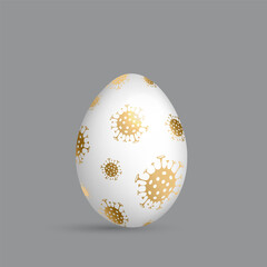 Easter white egg. Luxury egg with gold covid ornament. Spring holiday 2021. Stay safe. Realistic vector illustration. For greeting card, promotion, poster, flyer, web banner, social media.