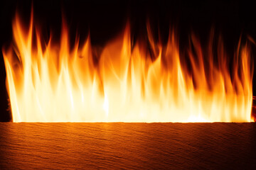 Fototapeta premium Empty slate table top with orange fire