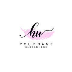 HU Initial handwriting logo template vector