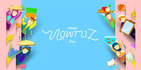 Nowruz celebration with friends. Translation: Happy Persian New Year (Nowruz)