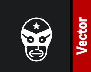 White Mexican wrestler icon isolated on black background. Vector.