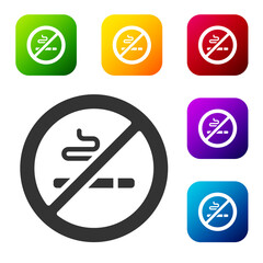 Black No Smoking icon isolated on white background. Cigarette symbol. Set icons in color square buttons. Vector.