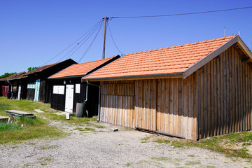 wooden hut of fisherman and oyster in Arcachon harbor