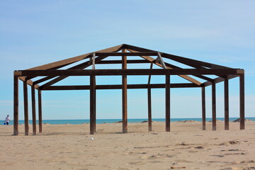 Beach bar closed due to coronavirus restrincions in Spain