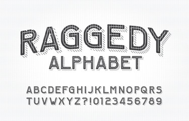 Fototapeta na wymiar Raggedy alphabet font. Type letters and numbers on a vintage background. Stock vector typescript for your typography design.