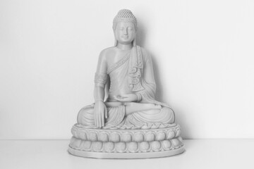 Buddha statue 3d printed black and white photography. 