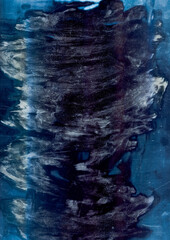 Ink art background. Mess texture. Dark blue purple acrylic paint palette surface with dust...