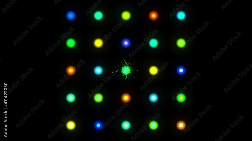 Poster isolated black background. abstract mesh of multicolored blinking balls. side view. beautiful festiv
