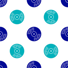 Blue Vinyl disk icon isolated seamless pattern on white background. Vector.